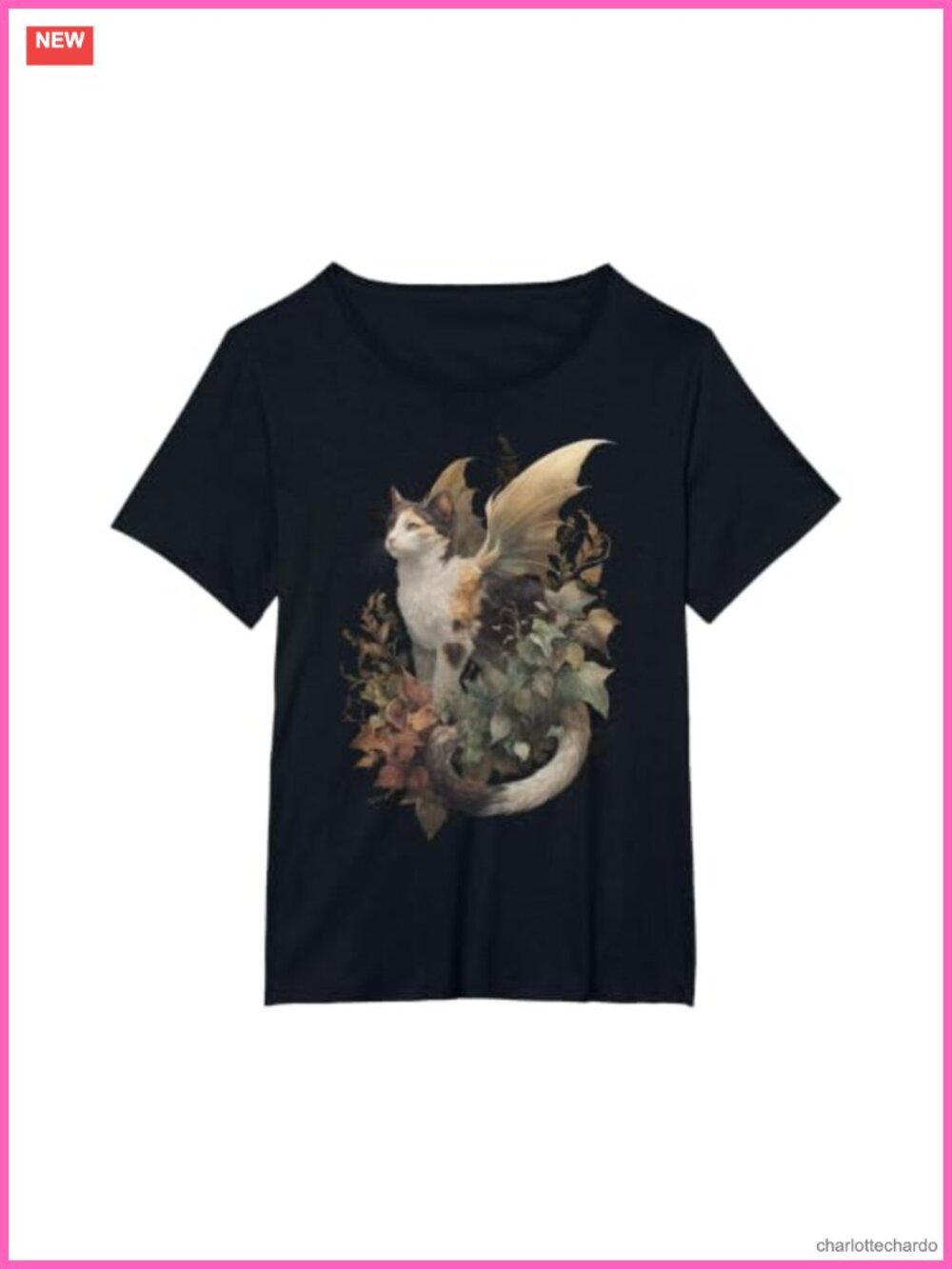 Calico Cat Dragon Fairy Autumn Ivy Wings T-Shirt